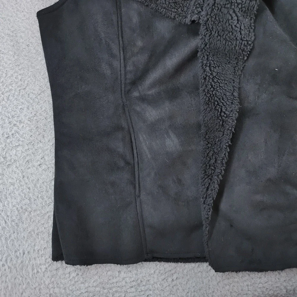 Bit & Bridle Vest Womens Large Black Faux Suede Leather Sherpa Collar Open Front